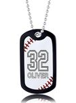 KeyStyle Custom Baseball Number Tag Necklace, Personalised Army Style Dog ID Tags with Steel Chains & Silencers