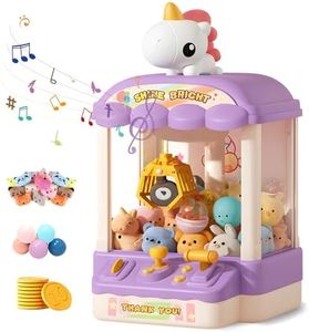 Claw Machine for Kids, Grabber Machine Fun Toy, Unicorn-Themed Surprise Toy for Girls & Boys, Adjustable Music Sound, Includes 20 Mini Dolls, 10 Gachapons & 15 Coins, Christmas & Birthday Gift, Purple