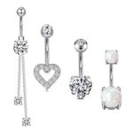 QWALIT Belly Button Ring Surgical Steel Belly Button Rings Silver Belly Rings for Women Belly Button Piercing Heart Belly Button Ring Belly Piercing Jewelry Navel Rings Opal