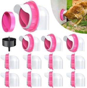 DSTANA DIY Chicken Feeder No Waste 12 Ports, 4 inch Poultry Feeder with 12 Covers 1 Drill Bit, Rain Proof Automatic Gravity Chicken Feeder Kits for Buckets, Barrels, Bins, Troughs (Pink)