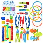 JOYIN 30 Pcs Diving Pool Toys Sinkers for kids with Storage Bag Includes 5 Diving Sticks, 6 Diving Rings, 5 Pirate Treasures, 4 Bandits, 3 Diving Toy Balls, 3 Fish Toys, 4 Stringy Octopus