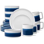 Noritake G026-16BP ColorStax Stripe Blue 16-Piece Set, Service forf 4, White Porcelain, Multicolor