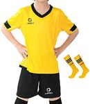 LEOCI Boy's Soccer Jersey Kids Unisex Girls Football Outfit Suit Jersey/Shorts/Socks Kit Short-Sleeve and Bottom Set, Yellow 002, 11-12 Years