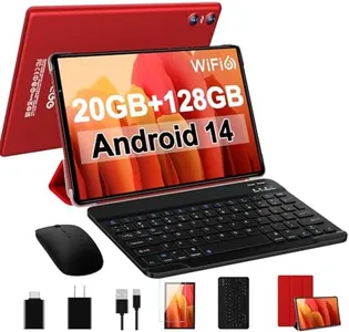 SKYEGG Android 14 Tablet Newest 10.1 inch Tablets,20GB RAM 128GB ROM 1TB Expand,Octa-Core Processor,Dual Camera,WiFi 6,GPS,Bluetooth 5.0,6000mAh Long Battery Life with Keyboard/Mouse-Red