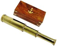 9" Handheld Brass Telescope Nautical Pirate Spy Glass with Anchor Wood Box Rustic Vintage Home Decor Gifts