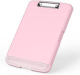 Rimilak Plastic Clipboard with Storage, High Capacity Nursing Clipboards with Pen Holder, Slim Clipboard Storage Box with Heavy Duty Clips, Clipboard Folder Side-Opening, Pink