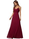 Ever-Pretty Women's Spaghetti Straps V-Neck A-Line Sleeveless Chiffon Empire Waist Backless Maxi Prom Evening Dresses Burgundy 20UK