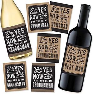 6 Will You Be My Groomsman + 1 BONUS Best Man Proposal Wine, Beer, Whiskey, Liquor Bottle Labels or Stickers Set, Wedding Engagement Supplies For Groomsmen Party Favors Best Way To Ask Your Grooms Men