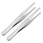 uxcell 2 Pcs Stainless Steel Straight Blunt Tweezers Serrated Tip, 5 Inch