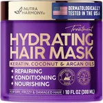 Hydrating Hair Mask - For Dry Damaged Hair - Moisturizing Keratin Treatment - Argan & Coconut Oil | Biotin | Collagen - Deep Conditioning, Anti Frizz Product for Women - Care for All HairTypes, 10 Oz