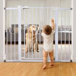 Mom's Choice Award Winner-BABELIO 36 Inch Extra Tall Metal Baby Gate, Pressure Mounted Dog Gate for Stairs、Doorways & Hallway, Easy Walk Thru Pet Gate, Child Gate with 2*Y Spindle Rods,White