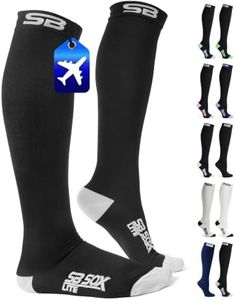 SB SOX Lite Compression Socks for Flying, 15-20mmHg (Black/Gray, L/XL) | Best Compression Socks for Long Flights, Air Travel & Flying – Helps Reduce Swelling, Leg Fatigue, and Heavy Legs