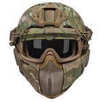 OneTigris Airsoft Fast Helmet - Full Face Protective Tactical Helmet With Foldable Ear Protection Mask And Goggles for Airsoft Paintball Sooting Wagrgame CS, Multicam