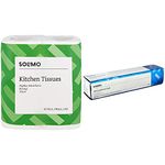 Amazon Brand - Solimo 2 Ply Kitchen Tissue/Towel Paper Roll - 2 Rolls (60 Pulls Per Roll) and Thick Aluminium Foil - 18 Microns (1 kg, 69 m)