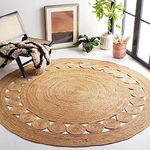 GlammTexa Hand Woven Round Jute Area Rug Braided Round Rugs For Boho Home Decor Living Room Kitchen And Floor Decoration Natural Eco Friendly Area Rug For Farmhouse (Netural Inner Ring, 90 X 90 CM)