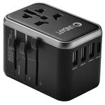 61W Universal Travel Adapter Unidapt GaN Type-C Charger, 3USB-A & 2 USB-C PD Fast Wall Plug Adapter with UK/EU/AU/US Plugs Worldwide, Compatible with MacBook Pro, Laptops, iPad, iPhone Galaxy & More