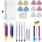 CREAWONDER 6 Heat Erasable Pens for Fabric Markers, Fabric Marking Pens with 10 Refills, 3 Sewing Marking Pen with Brush, 10 Tailors Sewing Chalk, 1 Mini Pencil Sharpener