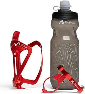 Bike Water Bottle Holder Combo - 20 Oz Squeeze Bottle & Bicycle Mount Cage Rack, No Screws Needed, Durable Alloy - Fits All Handlebar Bikes & MTB Mountain Road - for Adults, Kids (Red)