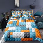 LHUTY Duvet Cover Set 3 Pieces Lego Blocks Twin 68 x 90 Inch 3D Printed Bedding Quilt Cover with Zipper Closure for Bedding Decro, Ultra Soft Microfiber