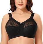 Ayigedu Women's Full Coverage Non Wired Non-Padded Minimizer Lace Plus Size Support Bra 42-DD Black