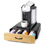 Vinsani 64 Capsules Coffee Pod Storage with Sliding Bamboo Drawer and non-slip base - Stackable Holder Tray Organiser Box for Tassimo Coffee Pods