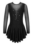 CHICTRY Girl's Rhinestone Mesh Spliced Figure Ice Skating Dress Ballet Tutu Leotard Dress Competition Costume Skating wear Black 10 Years