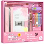JIALILI Diary with Lock for Girls Ages 8-12, 256-Page Pink Journal Gift Set