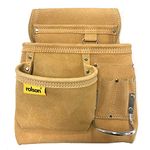 Rolson 68525 Single Leather Tool Organiser Pouch With Metal Hammer Holder - Light Camel, Size Small