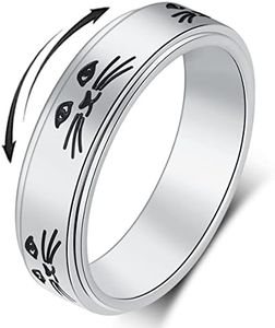 OreilleStar Anxiety Ring for Women Spinner Ring Fidget Toys Adults Titanium Stainless Steel Fidget Ring Men Women Teens 6mm Width With Cat Face Pattern Spinning Band Size 7