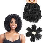 (1B) - 20cm Short Marlybob Crochet Hair 6 Bundles/Lot Kinky Curly Crochet Braids Ombre Braiding Hair Synthetic Hair Extension (1B)