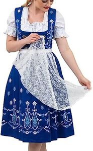 Dirndl Trachten Haus 3 Piece Long Blue Women's Bavarian Dirndl Dress for German Oktoberfest (Blue, 10)