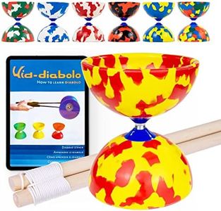 Juggle Dream Jester Diabolo Juggling Set - Fixed Axis Professional Diabolo with Wooden Hand Sticks, Online Learning Video - Juggling Toy (Red/Yellow)