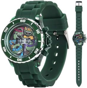 Ninja Turtles Kids' Digital Watch with Green Bezel, LED Lights, Green Strap - With Ninja Turtles on Dial, Safe for Children