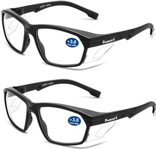 ProtectX Safety Reading Glasses 3.0 Diopter, Safety Glasses with Readers 3.0, Reader Safety Glasses 3.0, ANSI Z87.1 Rated with UV Protection - 2 Pack