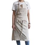 Vikuces Kitchen Apron for Men Women,Soft Cotton Linen Apron - Retro Linen Art Apron, Adjustable Casual Apron, Great for Florist and Kitchen Cooking, Gardening, Grilling, Painting(Off White)