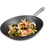 Cuisiland 12" Honeycomb Classic Cast Iron Wok – Non-Stick Wok, Stainless Steel Long Handles, Oven Safe Cookware Classic Cast Iron Heat Retention, Less Oil Cooking