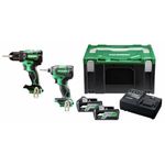 HiKOKI KC18DEJAZ 18V Brushless Twin Pack - DV18DE Combi Drill, WH18DE Impact Driver, 2 x 5.0Ah Batteries, Charger & Case