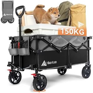 Hikenture Ultra-Compact Folding Wagon Cart 135L Heavy-Duty Capacity 150kg Load Limit Compact Self-Standing with Brakes One-Click Fold Design for Camping, BBQs, Outdoors, Moving