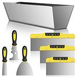 suokoun Wallpaper Scraper Set, 7 Pieces Stainless Steel Drywall Hand Tool Kit Includes Taping Putty Tool and 12" Mud Pan with Soft Grip Handle for Drywall Work