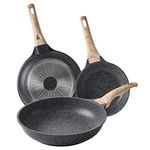 Motase Nonstick Frying Pan Skillets 3-Piece Set 8/9.5/11 inch, Granite Coating Omelette Pan, 100% PFOA Free Cookware Pan, Non Stick Stone Frying Pan Skillets Set