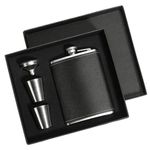 Store2508 Leather & Stainless Steel Hip Flask Set 8oz with 2 Glasses & Funnel with Box, Black