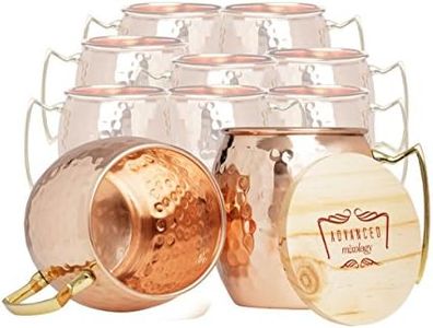 Advanced Mixology Set of 10 100% Pure Copper Moscow Mule Mugs (16 oz each) with 10 Artisan Hand Crafted Wooden Coasters - Barrel With Brass Handle