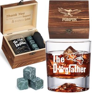 PONPUR Father's Day Dog Dad Gifts for Men Dad, The Dogfather Whiskey Glass for Dog Lovers, Anniversary Dog Gifts for Boyfriend Him Husband, Funny Birthday Gifts for Dog Owner from Wife, Daughter, Son