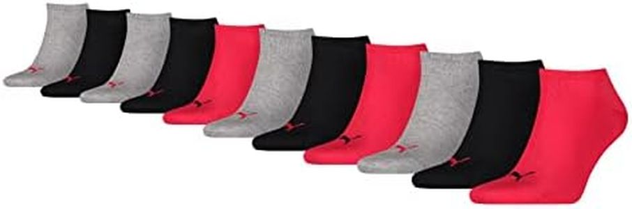 PUMA Lot de 11 paires de socquettes unies pour homme et femme, rouge/noir, 39-42