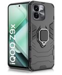 WOW IMAGINE Shock Proof Back Case Mobile Cover for iQOO Z9x 5G (Tough Armor | Hybrid PC + TPU | Full Protection with Ring Holder & in-Built Kickstand | Black)