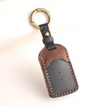 Keyzone Dual Leather Key Cover for Honda City, Accord, Amaze, CR-V, WR-V 3 Button Smart Key (Black-Brown)