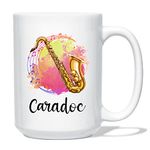 Personalized Saxophone White Coffee Mug 11 15 Oz, Saxophone Musical Instrument Coffee Cup Gifts for Sax Player Music Teacher Men Women, Customized Name Sax Player Travel Mug, Saxophone Band Cup Gift