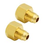 Hooshing 2PCS Brass Flare Tube Fitting 3/8" Flare X 1/2" Female NPT Coupling Gas Adapter Pipe Connector