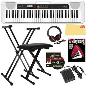 Casio Casiotone CT-S200 61-Key Portable Digital Keyboard - White Bundle with Adjustable Stand, Bench, Headphone, Sustain Pedal, Instructional Book, Austin Bazaar Instructional DVD, and Polishing Cloth
