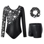 Surgoal Gymnastics Leotards for Girls with Short Long Sleeve Sparkle Ballet Dance Unitard Gymnastics Athletic Outfit 3Pcs for Kids 8-9 Years